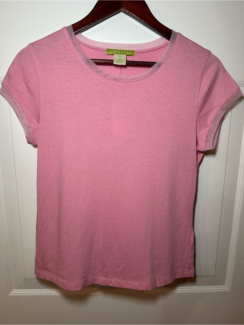 Sigrid Olsen Cotton Tee NWT Mesh Trim T-Shirt in Orchid Pink Size M Petite - Picture 2 of 7